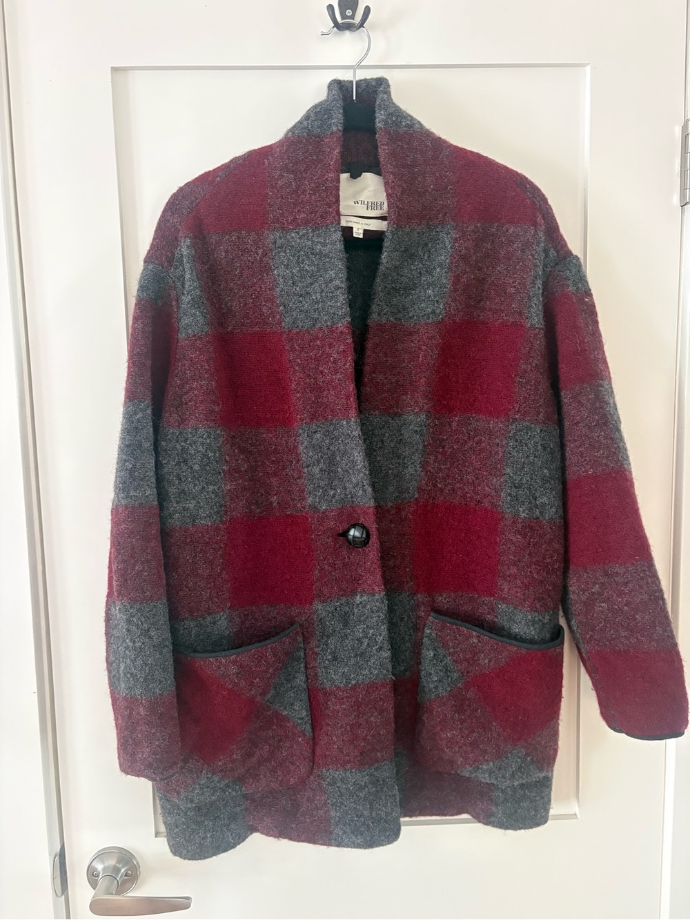 Aritzia Wilfred Free Off-Duty Jacket Red Plaid Coat Italian Wool Blend Sz S